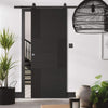 Top Mounted Black Sliding Track & Door - Seis Charcoal Black Flush Door - Prefinished
