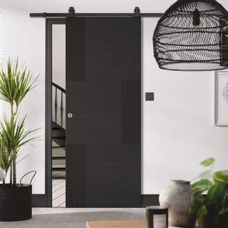 Image: Top Mounted Black Sliding Track & Door - Seis Charcoal Black Flush Door - Prefinished