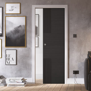 Image: Seis Charcoal Black Flush Evokit Pocket Fire Door - 30 Minute Fire Rated - Prefinished