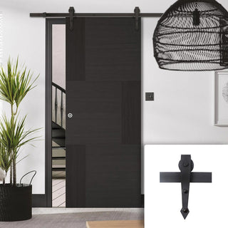 Image: Single Sliding Door & Arrowhead Black Track - Seis Charcoal Black Flush Door - Prefinished