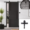 Single Sliding Door & Arrowhead Black Track - Seis Charcoal Black Flush Door - Prefinished