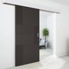 Single Sliding Door & Wall Track - Seis Charcoal Black Flush Door - Prefinished