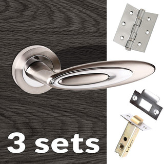 Image: Three Pack Senza Pari Elisse Lever on Rose - Satin Nickel - Polished Chrome Handle