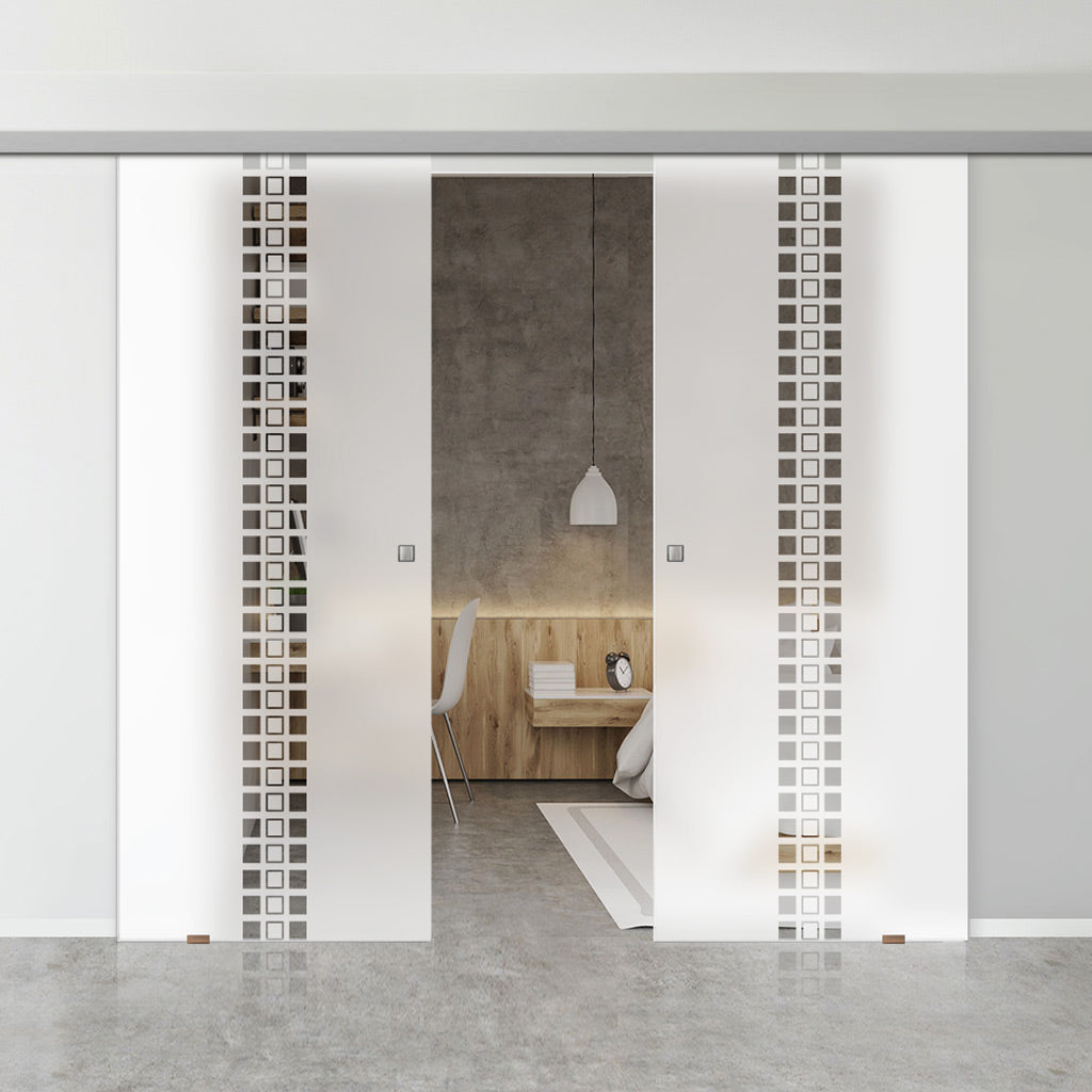 Double Glass Sliding Door - Seton 8mm Obscure Glass - Clear Printed Design - Planeo 60 Pro Kit