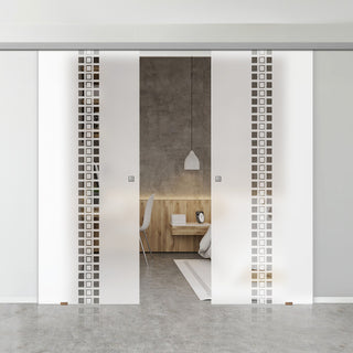 Image: Double Glass Sliding Door - Seton 8mm Obscure Glass - Clear Printed Design - Planeo 60 Pro Kit