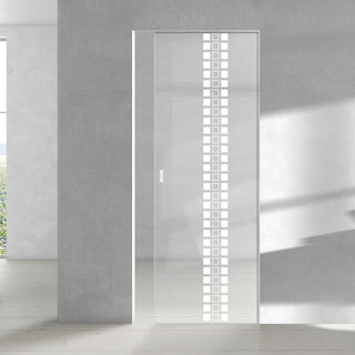 Image: Seton 8mm Clear Glass - Obscure Printed Design - Single Absolute Pocket Door