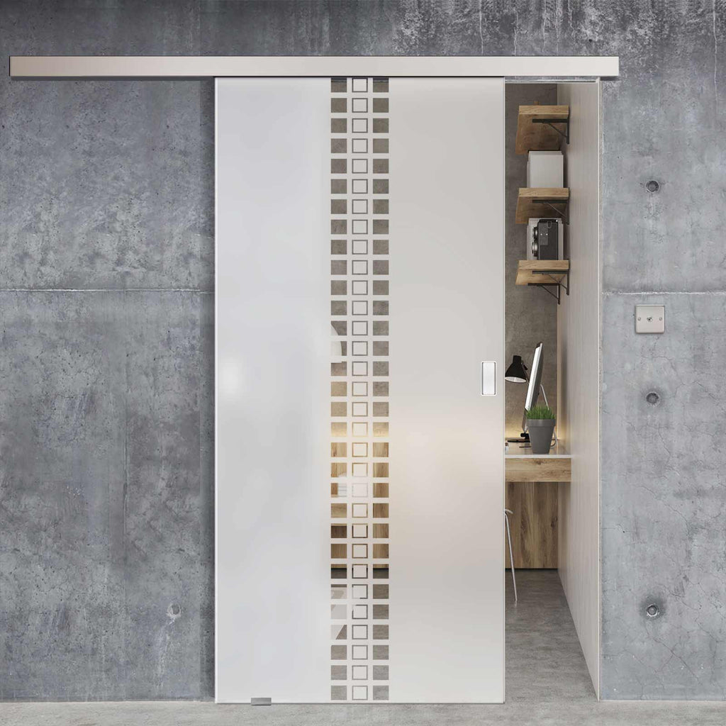 Single Glass Sliding Door - Seton 8mm Obscure Glass - Clear Printed Design - Planeo 60 Pro Kit