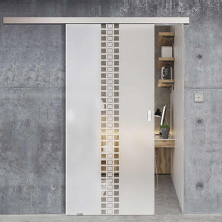 Image: Single Glass Sliding Door - Seton 8mm Obscure Glass - Clear Printed Design - Planeo 60 Pro Kit