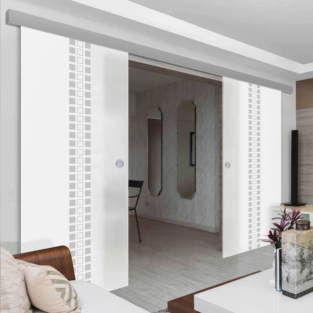 Double Glass Sliding Door - Seton 8mm Obscure Glass - Obscure Printed Design - Planeo 60 Pro Kit