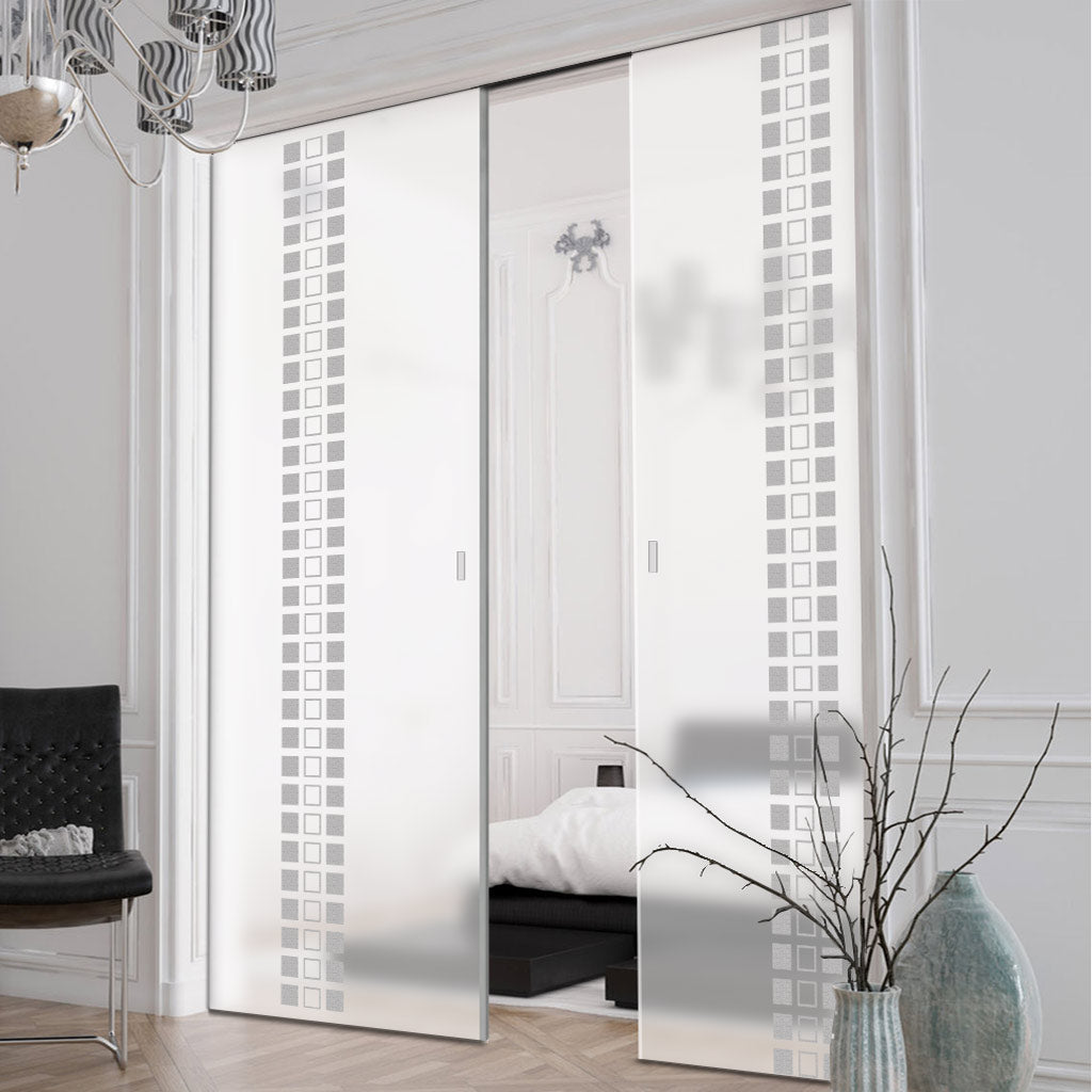 Seton 8mm Obscure Glass - Obscure Printed Design - Double Evokit Pocket Door