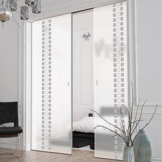 Image: Seton 8mm Obscure Glass - Obscure Printed Design - Double Evokit Pocket Door