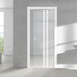 Image: Seton 8mm Clear Glass - Obscure Printed Design - Single Evokit Glass Pocket Door