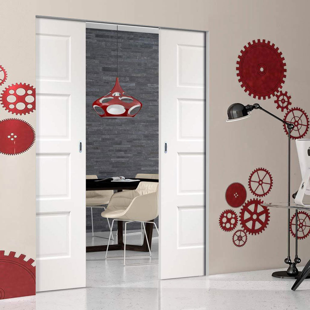 Severo White 4 Panel Absolute Evokit Pocket Double Pocket Door - Prefinished