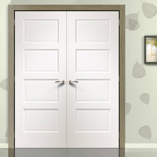 Image: Simpli Double Door Set - Severo White 4 Panel Door - Prefinished