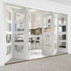 Six Folding Doors & Frame Kit - Severo White 4 Pane 3+3 - Clear Bevelled Glass - Prefinished