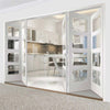 Five Folding Doors & Frame Kit - Severo White 4 Pane 3+2 - Clear Bevelled Glass - Prefinished