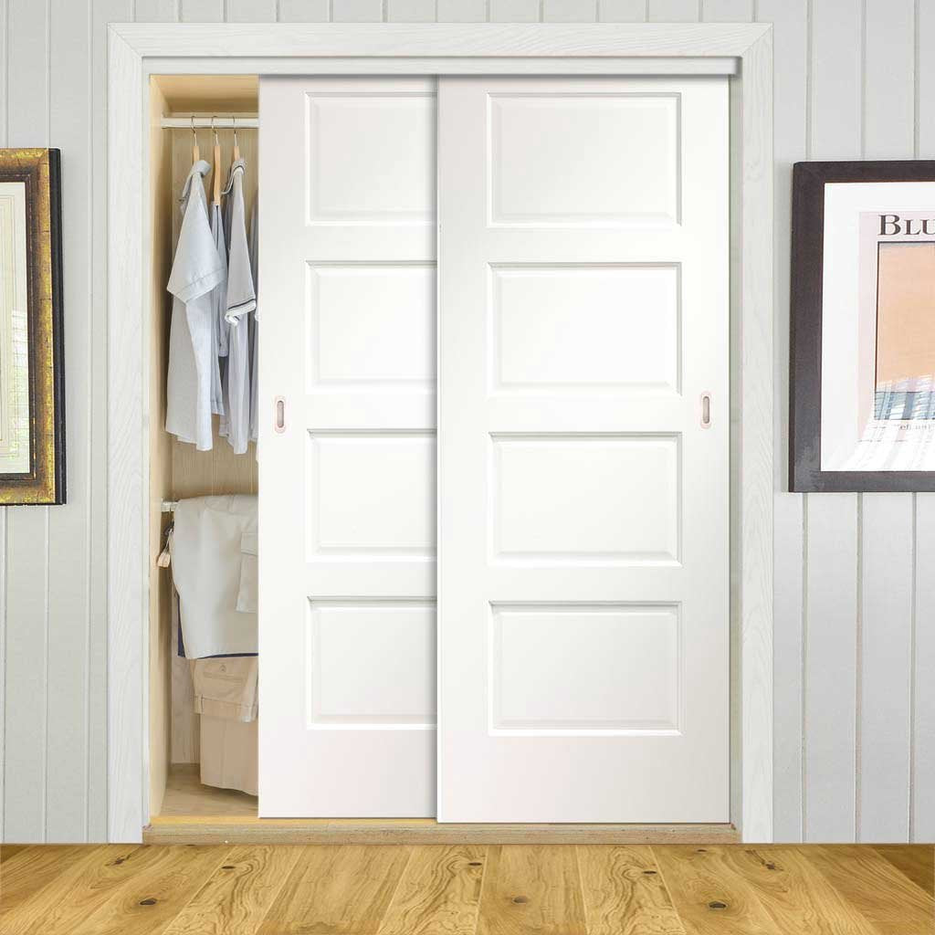 Two Sliding Wardrobe Doors & Frame Kit - Severo White Door - Prefinished