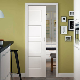 Image: Severo White Panelled Evokit Pocket Fire Door - 1/2 hour Fire Rated - Prefinished