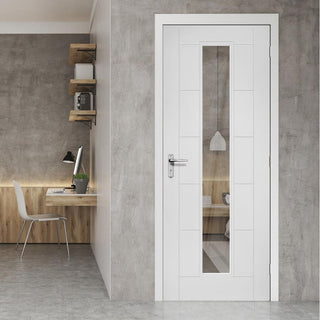 Image: Seville White Primed Fire Door - Clear Glass - 1/2 Hour Fire Rated