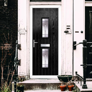 Image: Cottage Style Seville 2 Composite Front Door Set with Barite Glass - Shown in Black