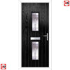 Cottage Style Seville 2 Composite Front Door Set with Barite Glass - Shown in Black