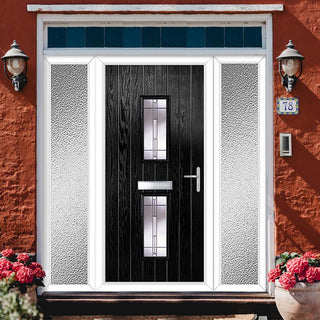 Image: Cottage Style Seville 2 Composite Front Door Set with Double Side Screen - Barite Glass - Shown in Black