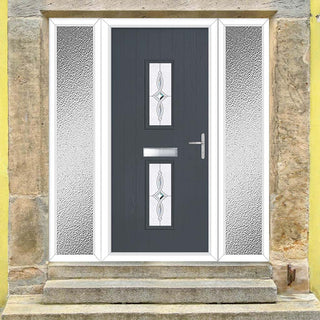 Image: Cottage Style Seville 2 Composite Front Door Set with Double Side Screen - Pusan - Shown in Slate Grey