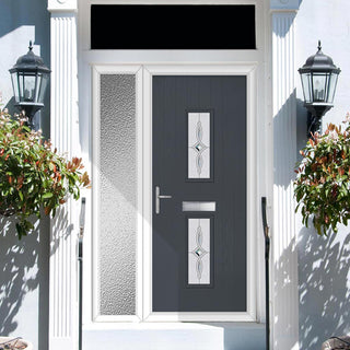 Image: Cottage Style Seville 2 Composite Front Door Set with Single Side Screen - Pusan Glass - Shown in Slate Grey