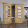 Double Sliding Door & Wall Track - Seville 4L Glazed Oak Door - Prefinished