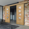 Double Sliding Door & Wall Track - Seville 4LS Glazed Oak Door - Irregular Glass Panes - Prefinished