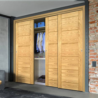 Image: Three Sliding Maximal Wardrobe Doors & Frame Kit - Seville Oak Panel Door - Prefinished