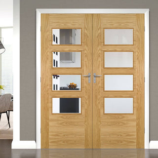 Image: Bespoke Seville 4L Glazed Oak Internal Door Pair - Prefinished