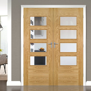 Image: Seville 4L Glazed Oak Door Pair - Prefinished