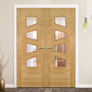 Image: Bespoke Seville 4LS Glazed Oak Internal Door Pair - Irregular Glass Panes - Prefinished