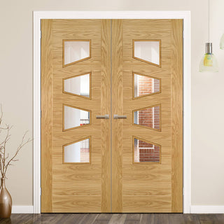 Image: Seville 4LS Glazed Oak Door Pair - Irregular Glass Panes -  Prefinished