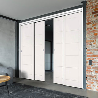 Image: Four Sliding Maximal Wardrobe Doors & Frame Kit - Seville White Primed Flush Door