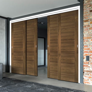 Image: Pass-Easi Four Sliding Doors and Frame Kit - Seville Prefinished Walnut Door