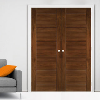 Image: Seville Walnut Prefinished Fire Door Pair - 1/2 Hour Fire Rated