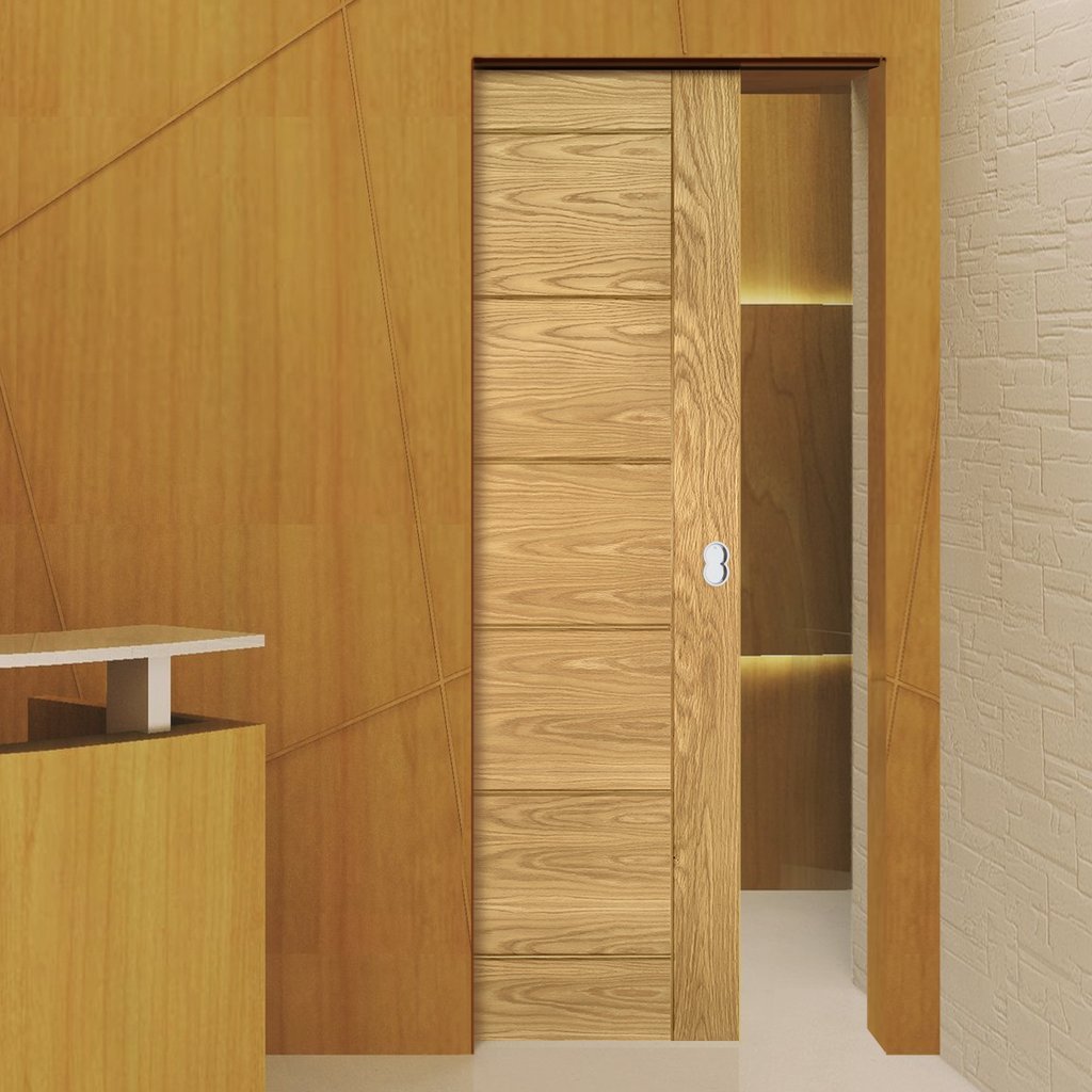Seville Oak Panel Absolute Evokit Single Pocket Door - Prefinished