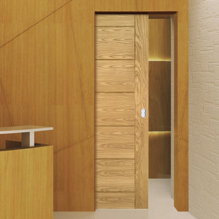 Image: Seville Oak Panel Absolute Evokit Single Pocket Door - Prefinished