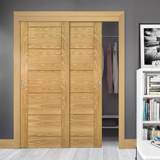 Image: Two Sliding Maximal Wardrobe Doors & Frame Kit - Seville Oak Panel Door - Prefinished