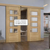 Double Sliding Door & Wall Track - Seville 4L Glazed Oak Door - Prefinished