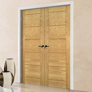 Image: Seville Oak Panel Fire Door Pair - 1/2 Hour Fire Rated - Prefinished