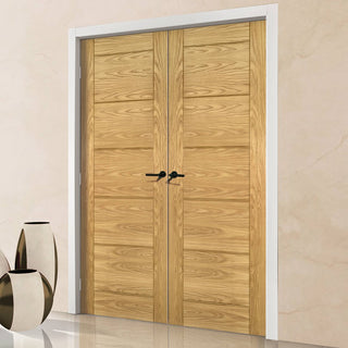 Image: Bespoke Seville Oak Panel Fire Internal Door Pair - 1/2 Hour Fire Rated - Prefinished