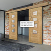 Double Sliding Door & Wall Track - Seville 4LS Glazed Oak Door - Irregular Glass Panes - Prefinished