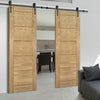 Double Sliding Door & Black Barn Track - Seville Oak Panel Door - Prefinished