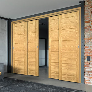 Image: Pass-Easi Four Sliding Doors and Frame Kit - Seville Oak Panel Door - Prefinished