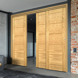 Image: Pass-Easi Three Sliding Doors and Frame Kit - Seville Oak Panel Door - Prefinished