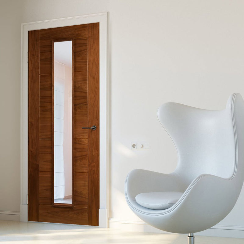Walnut veneer glazed interior door
