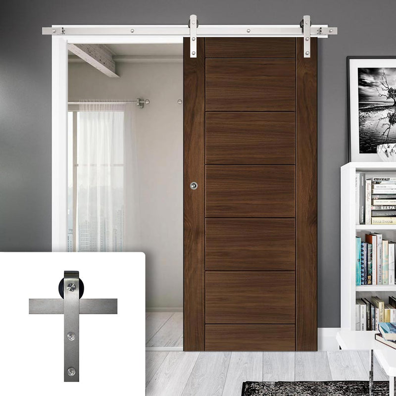 Single Sliding Door & Stainless Barn Steel Track - Seville Walnut Prefinished Door